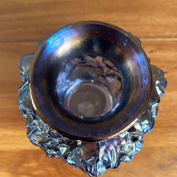 Rare Vintage La Bella Rose Imperial Smoke Carnival Glass Vase Blue floral‎ - Picture 4 of 5